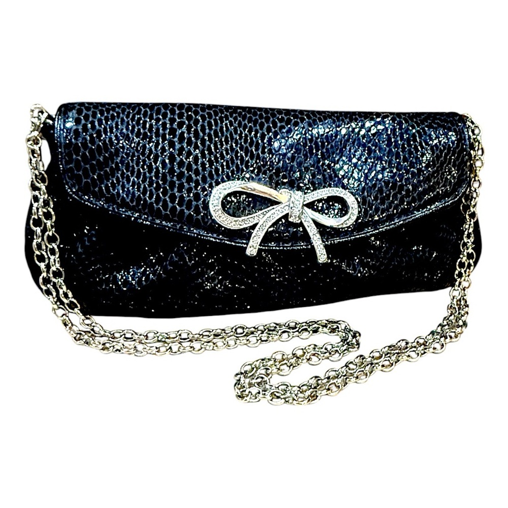 BRIGHTON  Black Snake Embossed Leather Clutch Crossbody EUC Retail $380